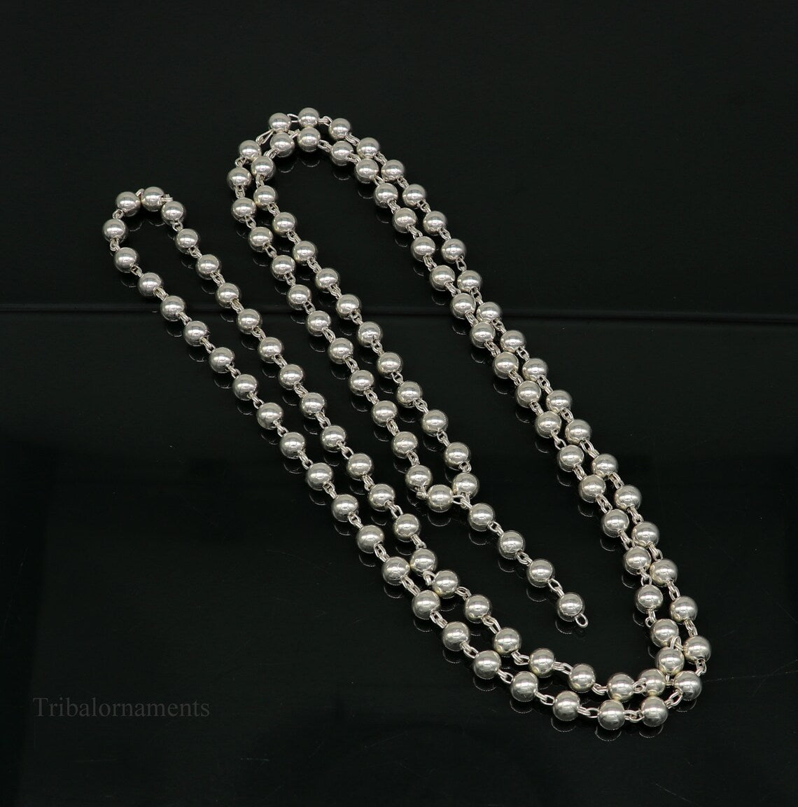 6mm 925 sterling silver stunning plain solid beads chain japp mala 108 beads japp chain 40 inches long chanting necklace jewelry nch203 - TRIBAL ORNAMENTS