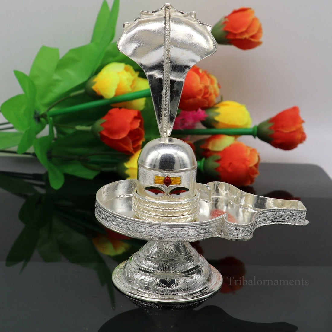 925 fine solid sterling silver lord Shiva lingam stand/jalheri, use for put/hold Shiva lingam in home temple, awesome handmade article su456 - TRIBAL ORNAMENTS