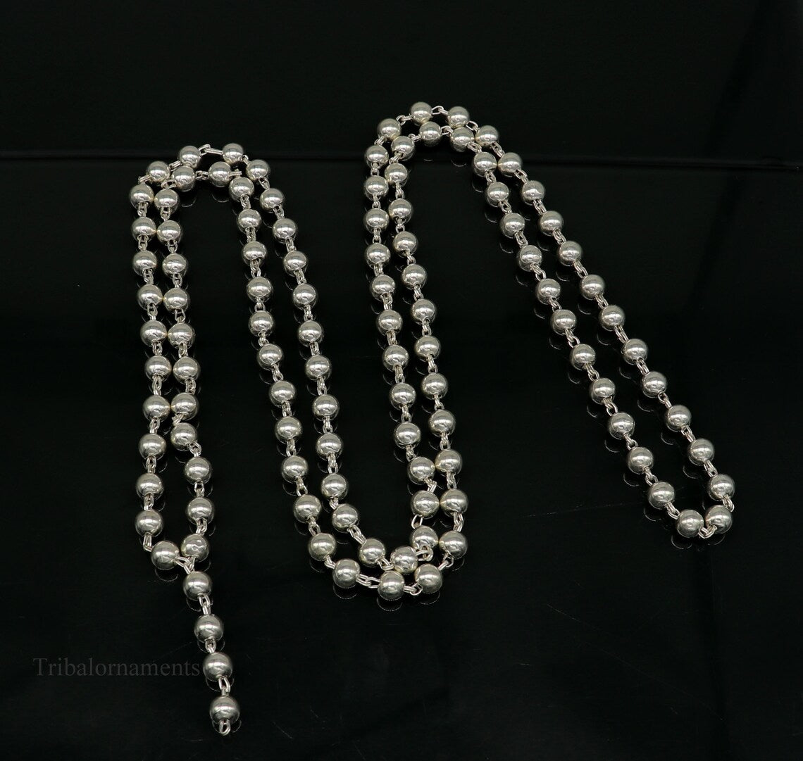 6mm 925 sterling silver stunning plain solid beads chain japp mala 108 beads japp chain 40 inches long chanting necklace jewelry nch203 - TRIBAL ORNAMENTS