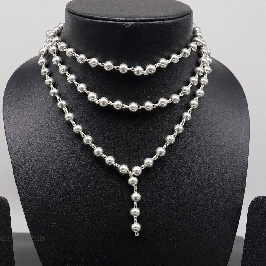 6mm 925 sterling silver stunning plain solid beads chain japp mala 108 beads japp chain 40 inches long chanting necklace jewelry nch203 - TRIBAL ORNAMENTS