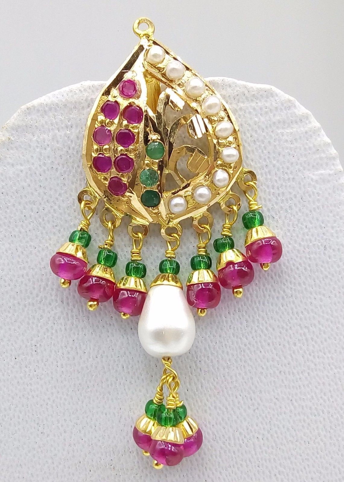 Vintage STERLING PEARL, EMERALD & RUBY shops PENDANT/EARRING SET