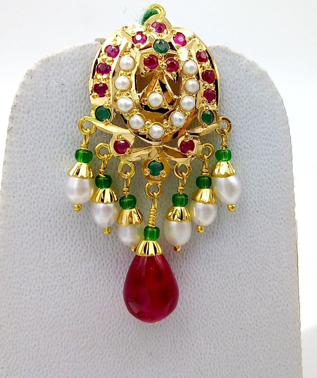 22k punjabi Earrings and 22k necklace india bridal wedding jewellery pearl set india emerald ruby - TRIBAL ORNAMENTS