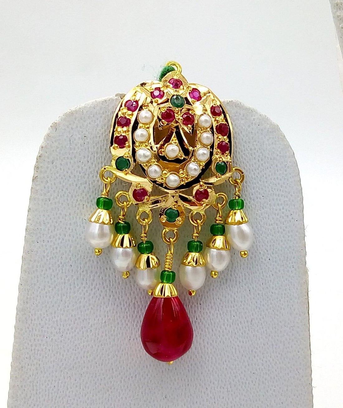 22k punjabi Earrings and 22k necklace india bridal wedding jewellery pearl set india emerald ruby - TRIBAL ORNAMENTS