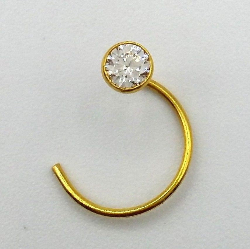 5 MM 18k Gold Nose Pin india white stone simple design Best price Nose Ring Piercing Stud - TRIBAL ORNAMENTS