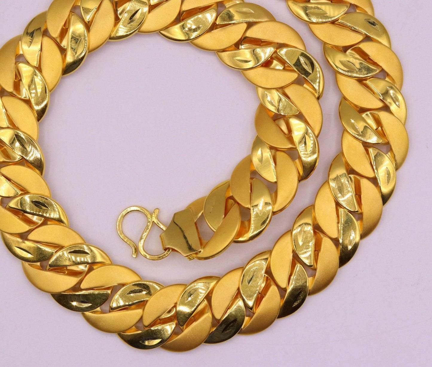 Sale 22 karat yellow gold handmade chain heavy curb Cuban hollow unisex - TRIBAL ORNAMENTS