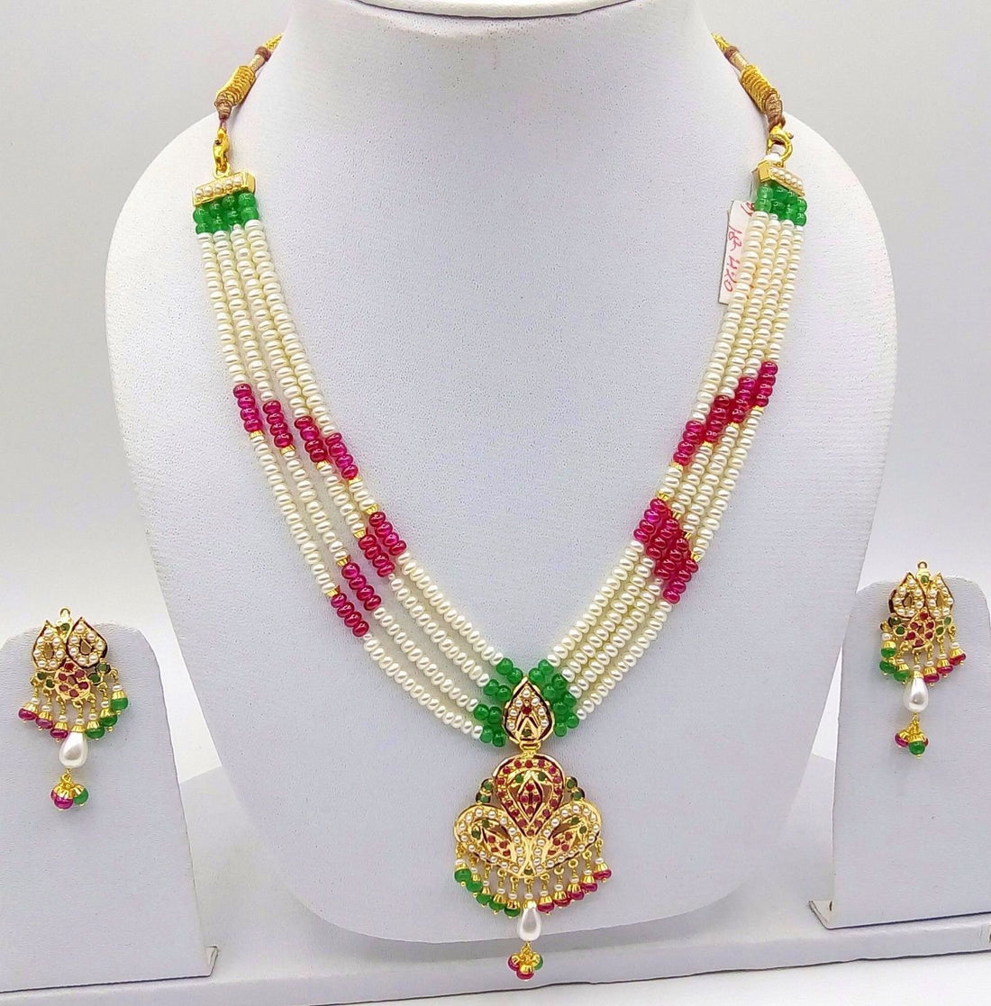 22ct 22k gold necklace set for Mother's day gift pearl ruby emerald pendant - TRIBAL ORNAMENTS