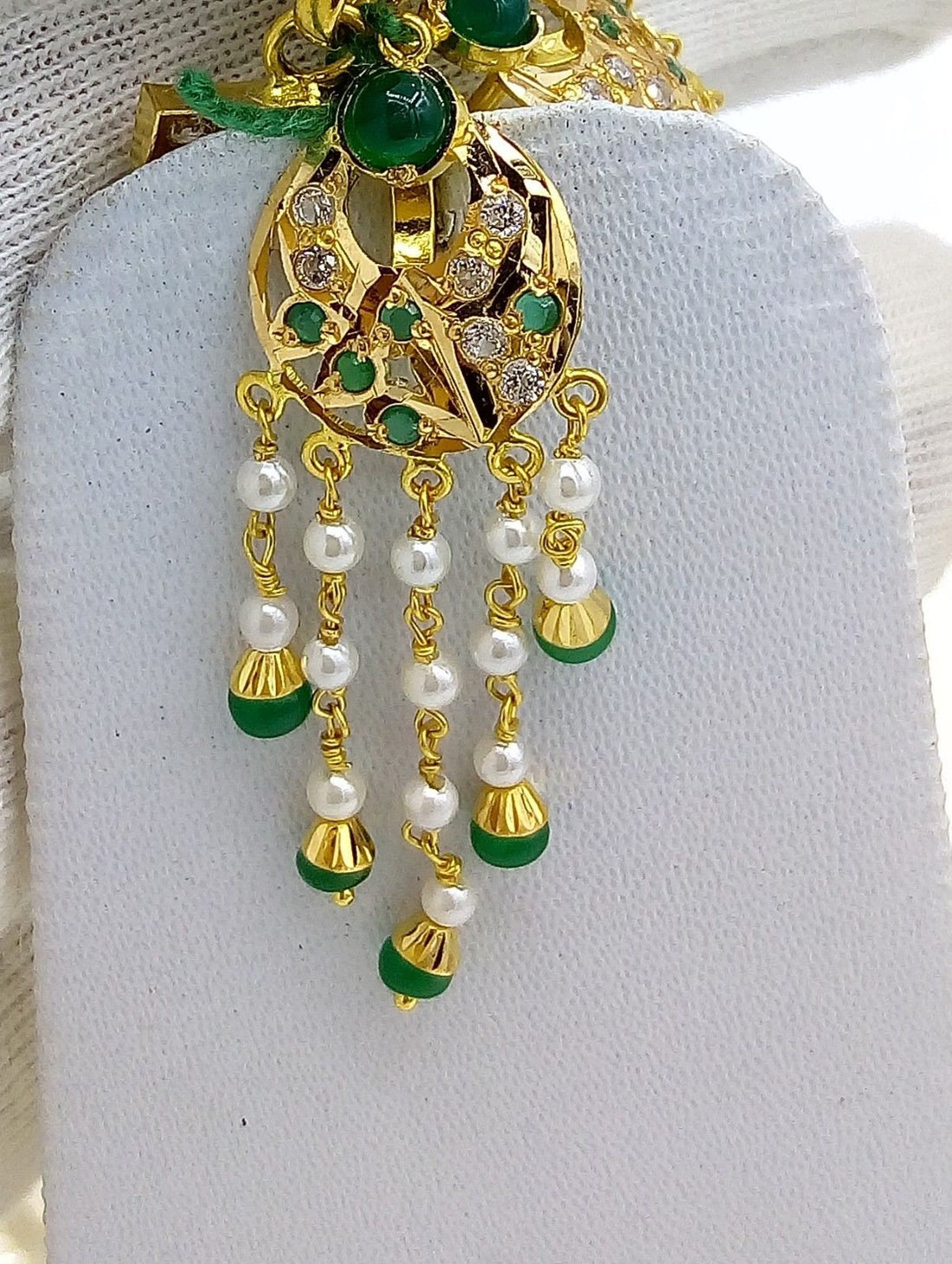 Muslim Pearl bead necklace 22k 22ct gold emerald color loose set with earrings green - TRIBAL ORNAMENTS