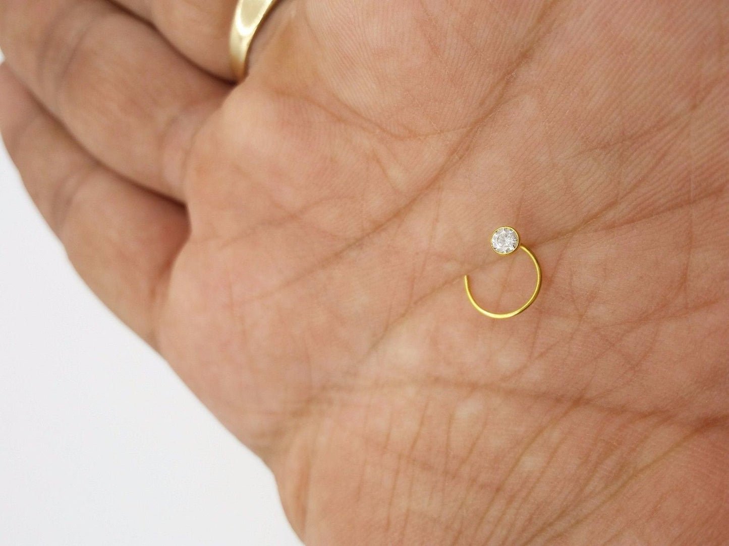 5 MM 18k Gold Nose Pin india white stone simple design Best price Nose Ring Piercing Stud - TRIBAL ORNAMENTS