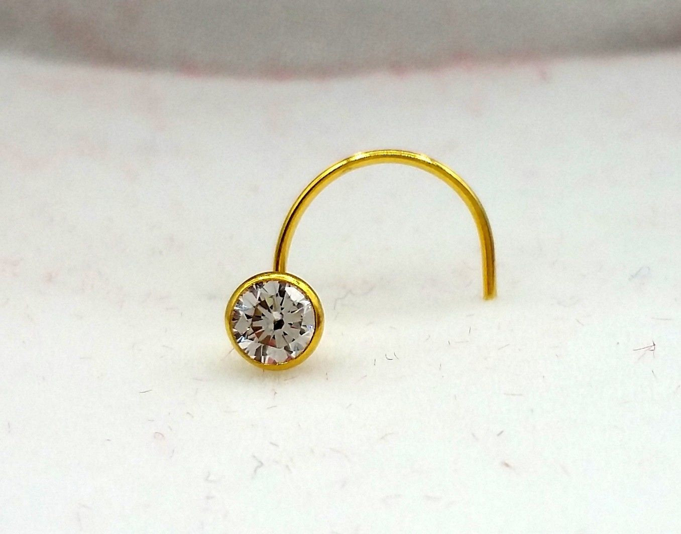 5 MM 18k Gold Nose Pin india white stone simple design Best price Nose Ring Piercing Stud - TRIBAL ORNAMENTS