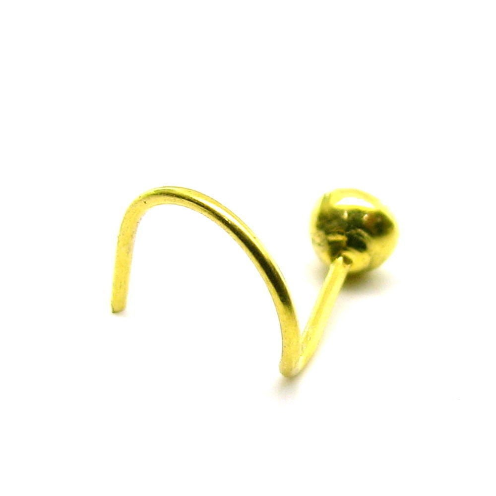 3 mm Fabulous single cubic zircon stone nose pin stud solid real 14k yellow gold L bend gorgeous stud - TRIBAL ORNAMENTS