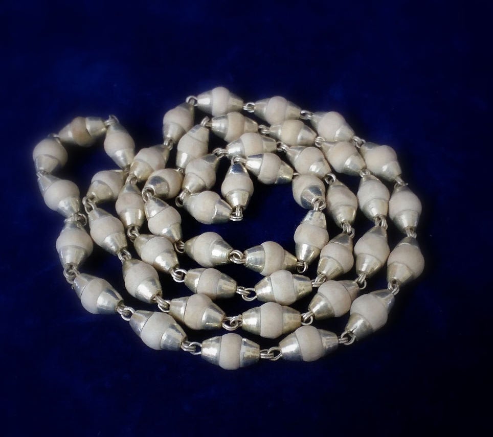 Fabulous basil rosary handmade beads and silver caps chain indian tribal jewelry tulsi mala used in medical - TRIBAL ORNAMENTS