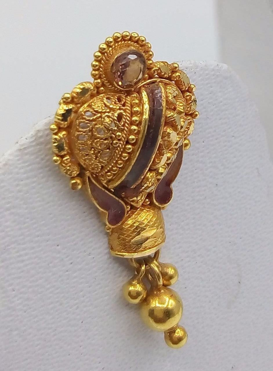 20k Gold antique tribal handmade enamel earring jewelry beautiful pair earring india rajasthan - TRIBAL ORNAMENTS