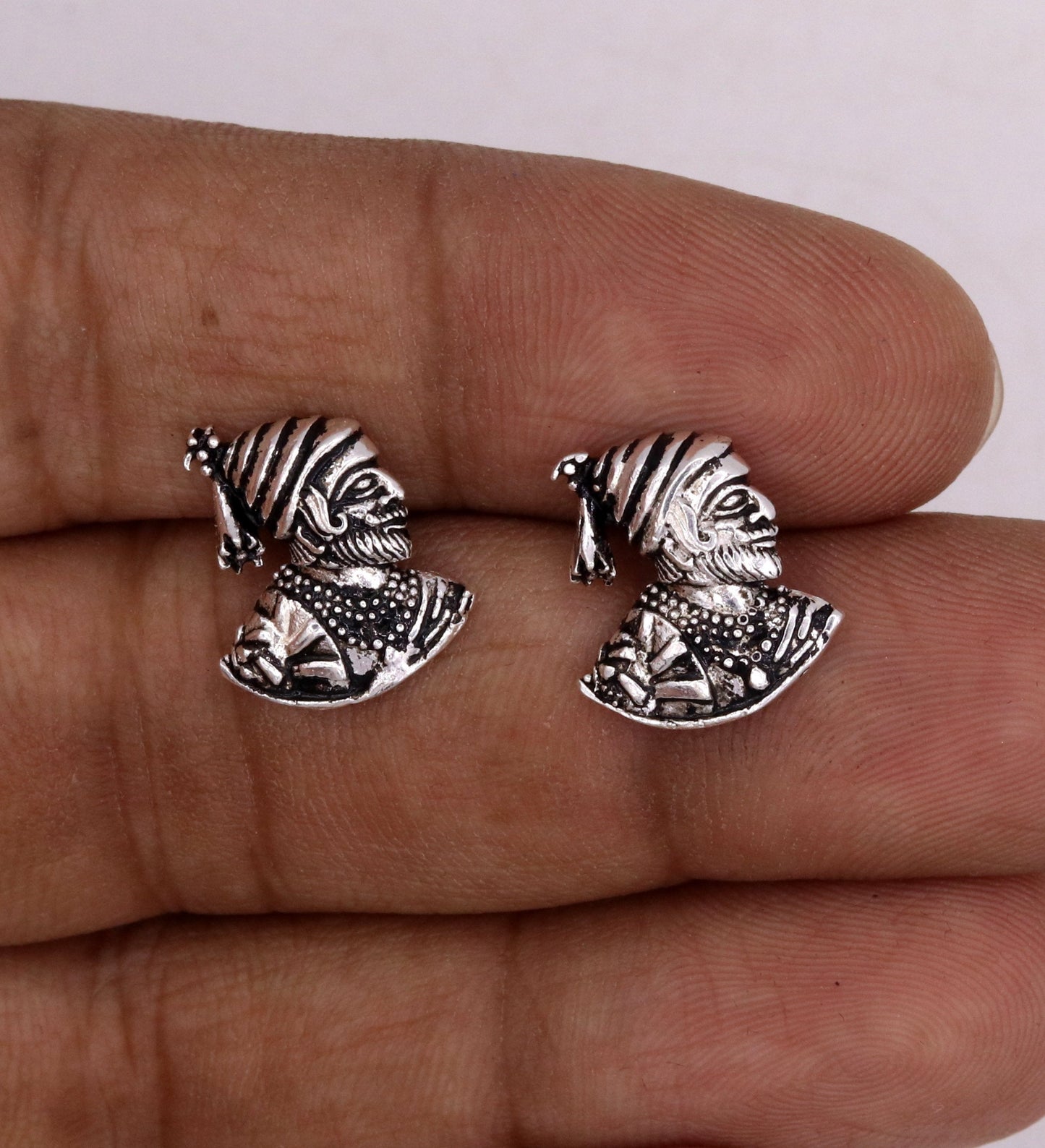 Handmade sterling silver fabulous indian maratha king shivaji design earring tribal style jewelry from Rajasthan India !!s35 - TRIBAL ORNAMENTS