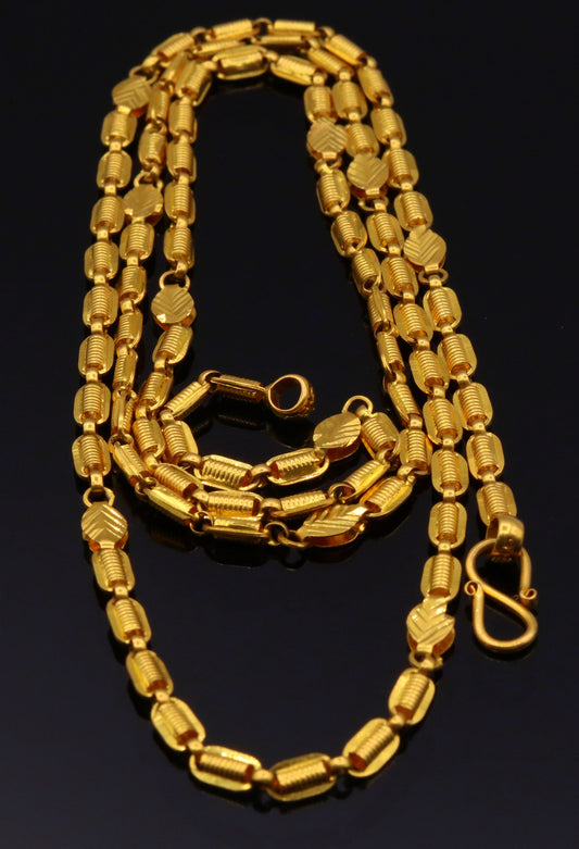 3 mm handmade 22k 22karat yellow gold genuine beautiful 23" link chain necklace unique design gorgeous unisex jewelry - TRIBAL ORNAMENTS