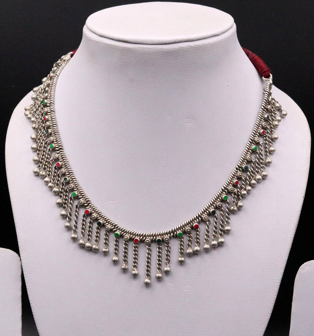 Fabulous vintage traditional antique old used handmade silver chain necklace tribal belly dance jewelry from rajasthan india  !!set13 - TRIBAL ORNAMENTS