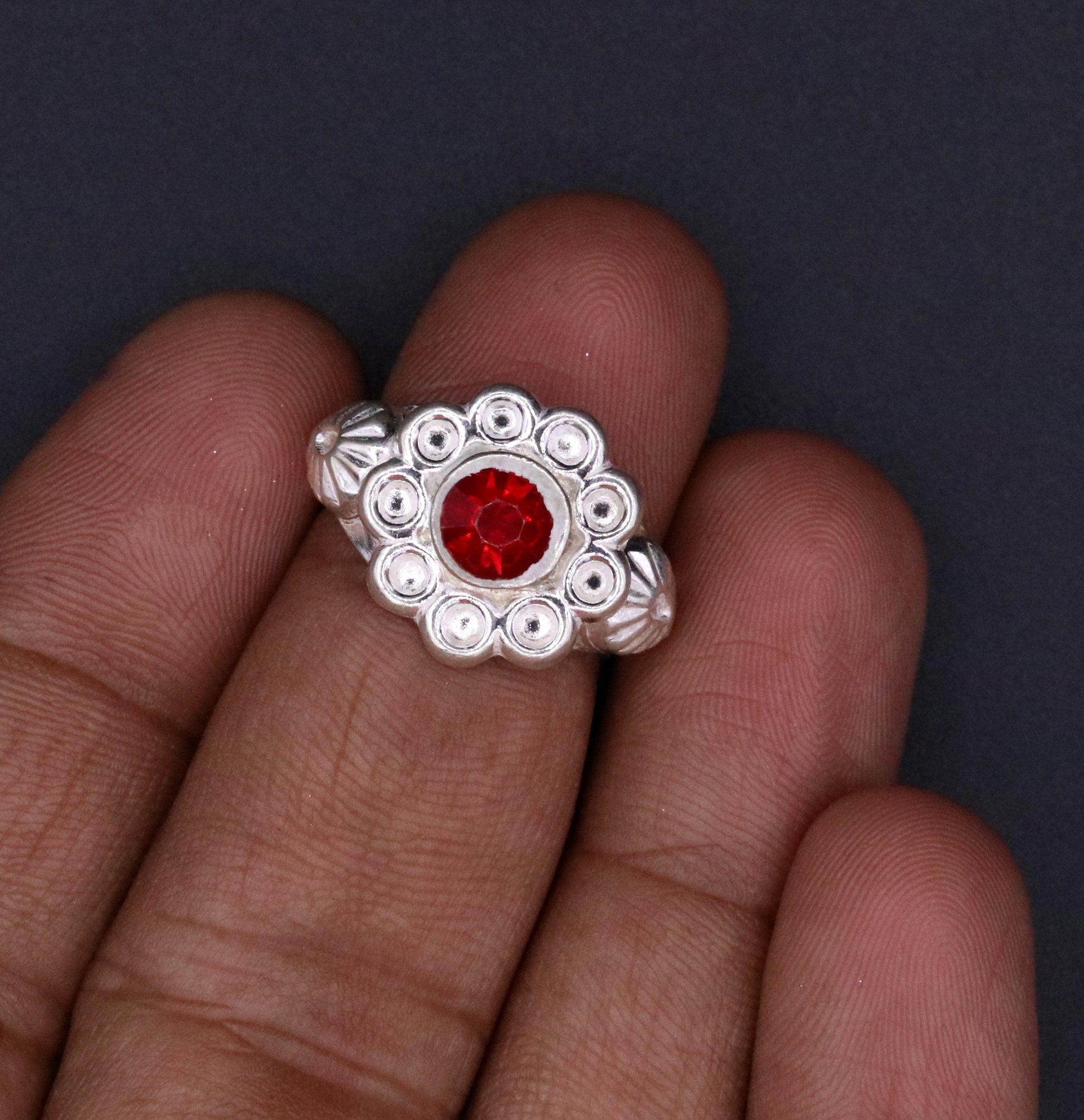 Traditional style handmade gorgeous red stone jadau ring band women's jewelry from rajasthan india !!sr51 - TRIBAL ORNAMENTS