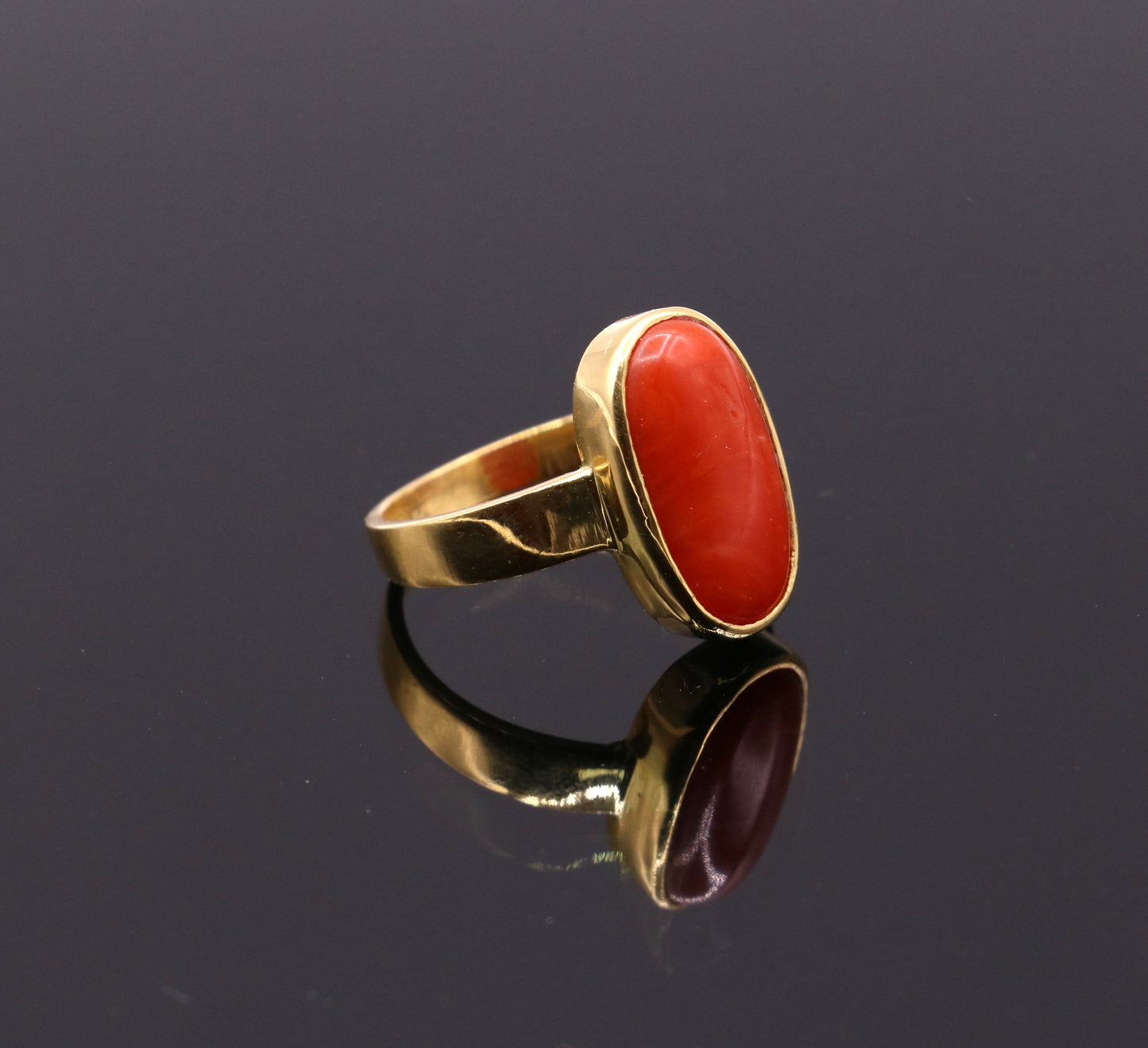 22karat yellow gold handmade real red coral stone unisex ring fabulous band from rajasthan india - TRIBAL ORNAMENTS