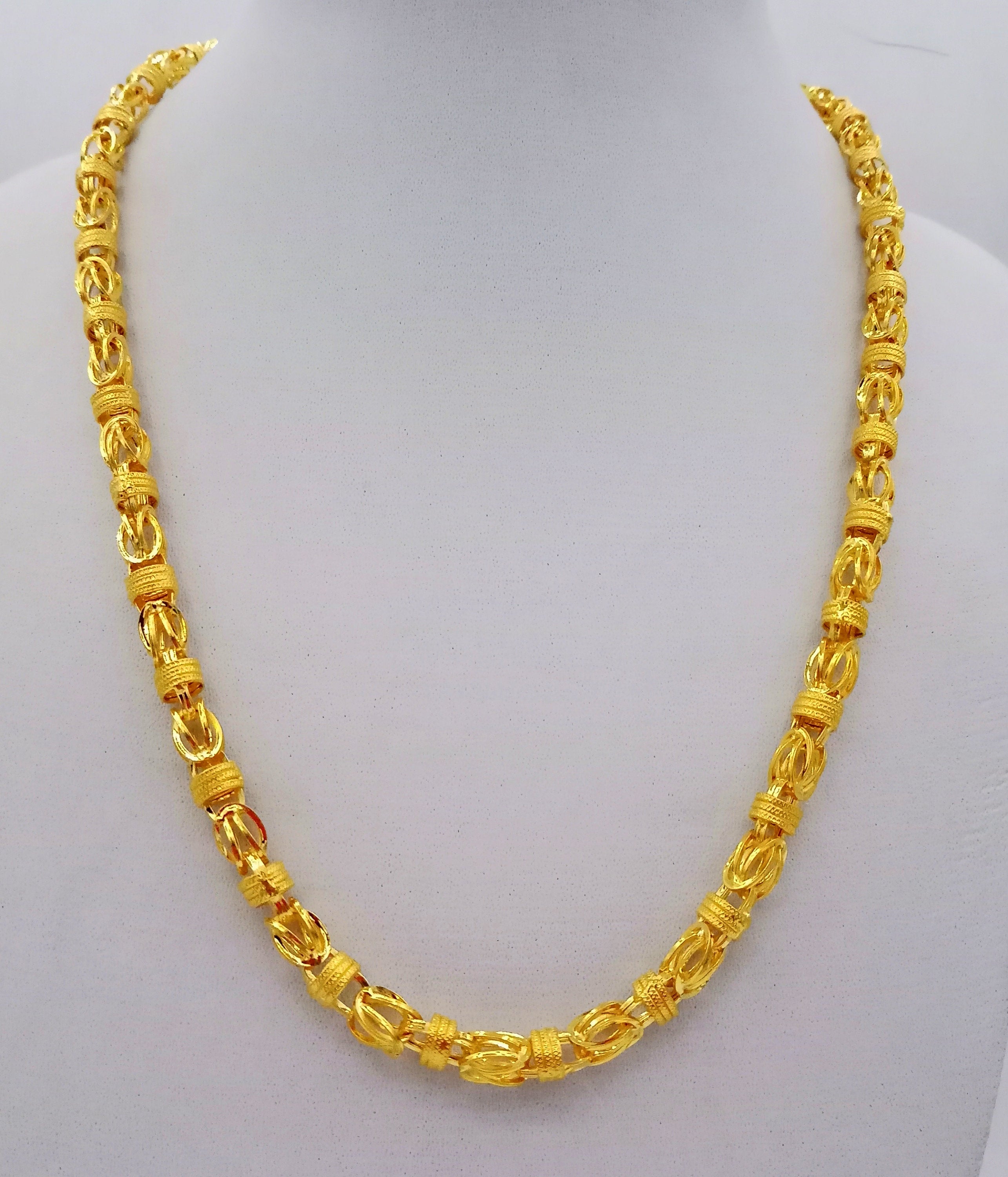 Solid Byzantine Chain Necklace 14K Yellow Gold 18