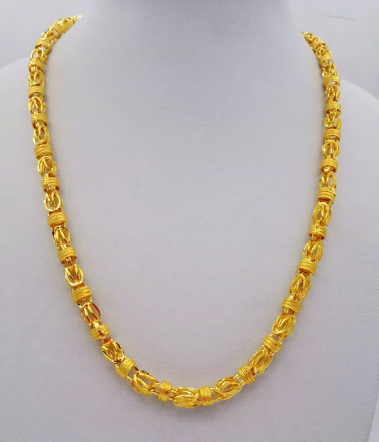 24" inches long 22k yellow gold handmade hollow byzantine necklace chain fabulous indian traditional jewelry - TRIBAL ORNAMENTS