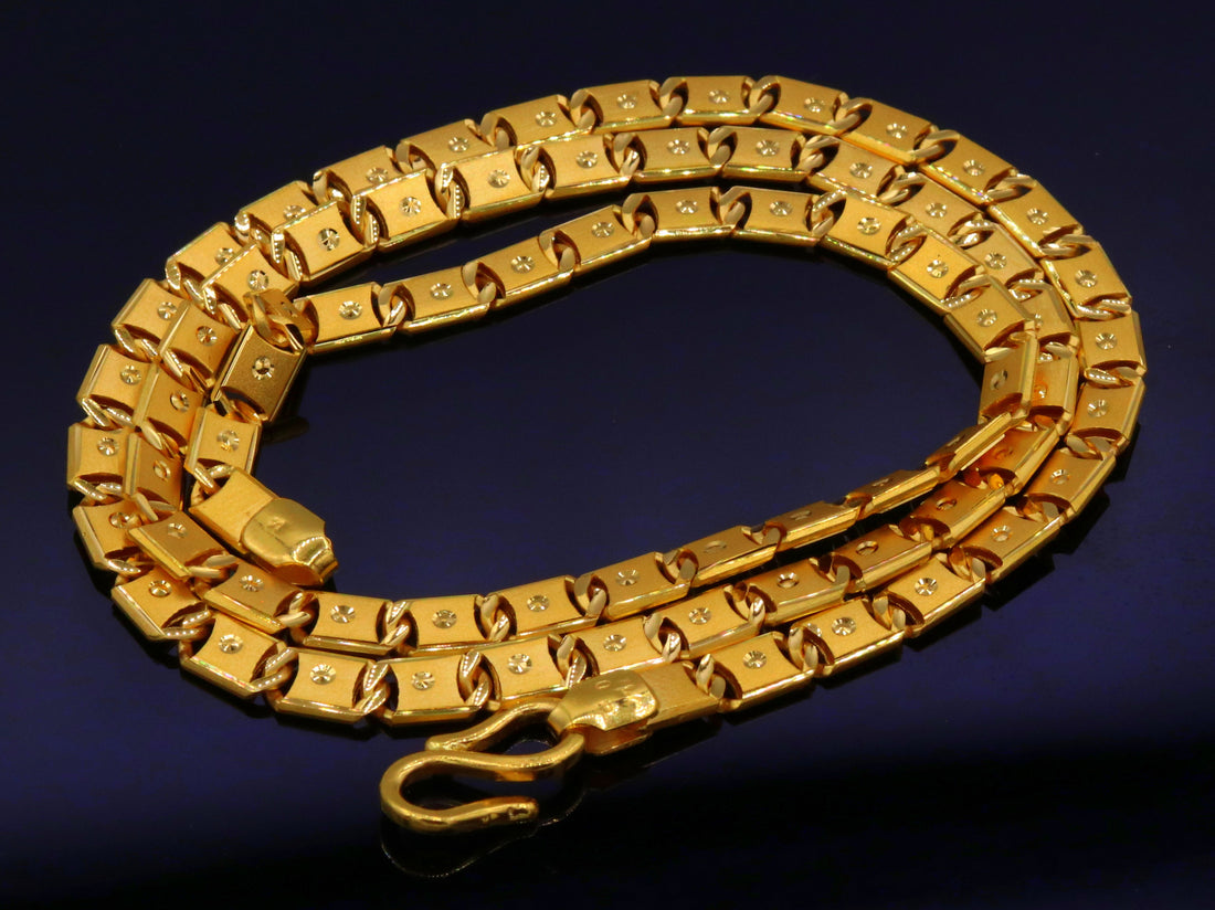 22kt yellow gold fabulous diamond cut nawabi chain men's women's necklace 20 inches unisex designer jewelry - TRIBAL ORNAMENTS