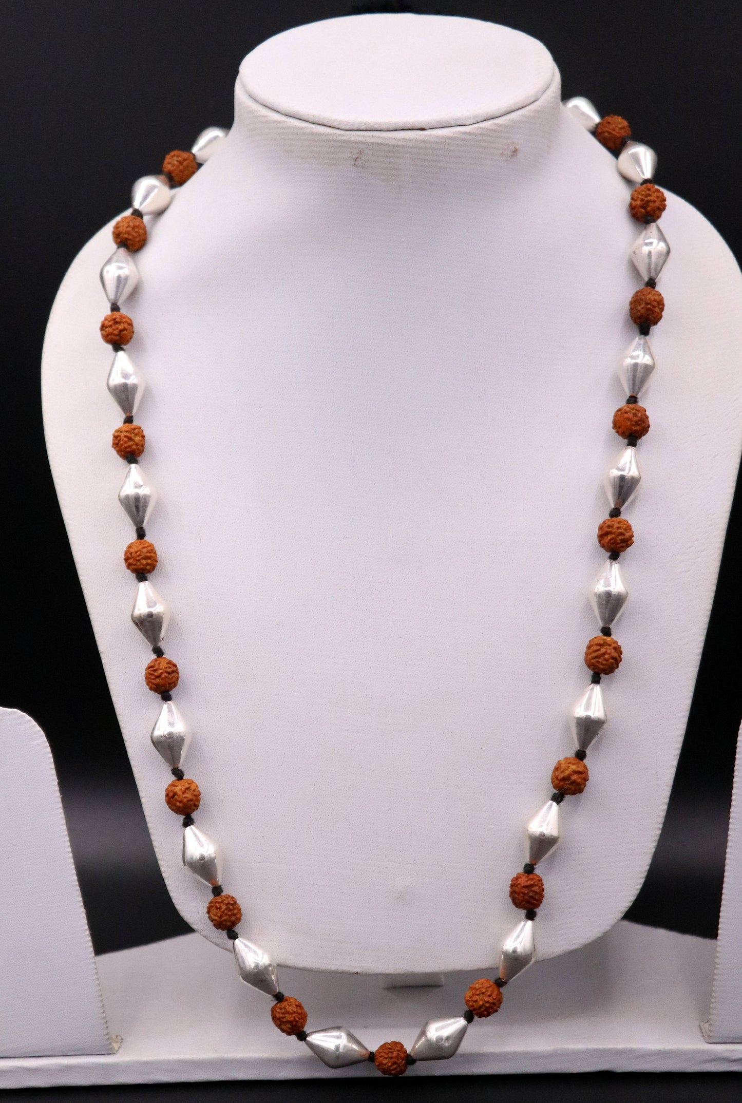 Traditional design natural rudraksha beads and silver beads vintage necklace chain tribal belly dance jewelry !!src-02 - TRIBAL ORNAMENTS