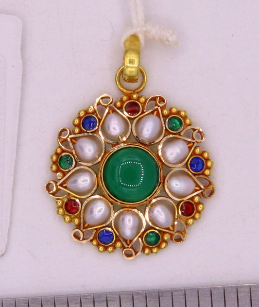 Traditional handmade vintage real natural white pearl 22k yellow gold jadau pendant fabulous necklace locket - TRIBAL ORNAMENTS