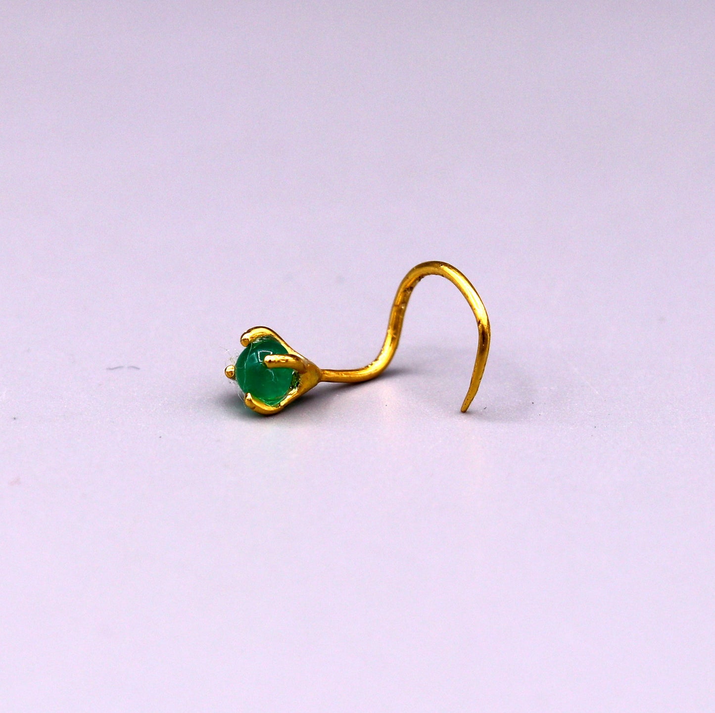 Gorgeous single green onyx stone 22 karat gold handmade fabulous nose pin women's jewelry - TRIBAL ORNAMENTS