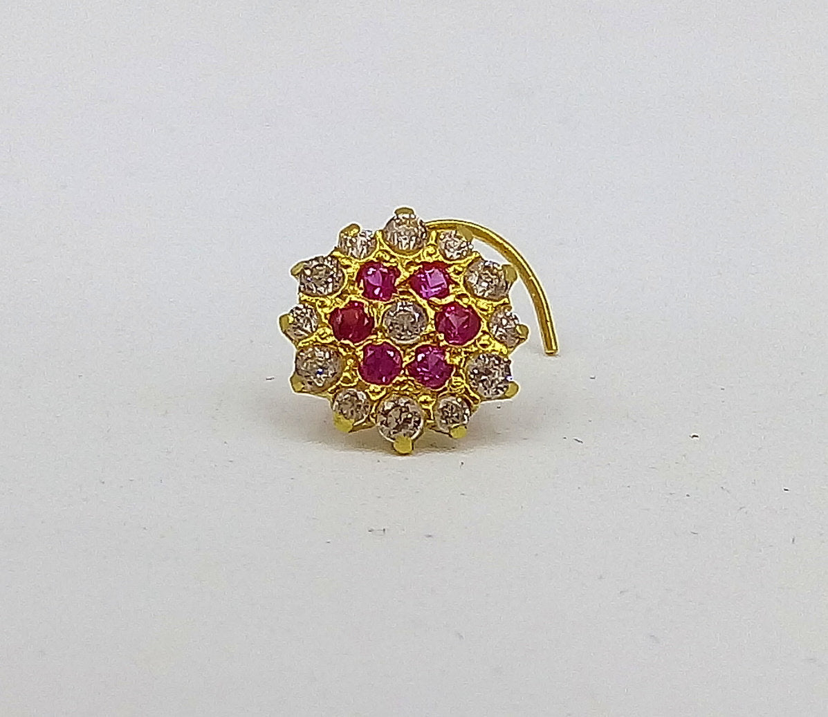 18k yellow gold handmade fabulous cubic zircon stone nose pin excellent antique vintage design tribal jewelry - TRIBAL ORNAMENTS
