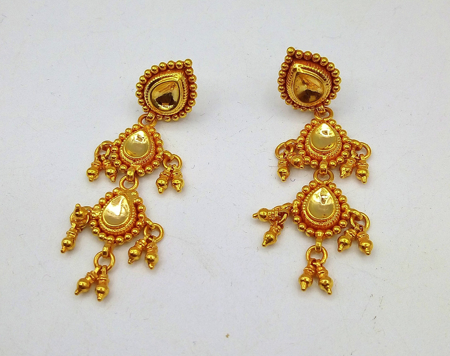 Vintage antique fabulous 22karat yellow gold handmade tussi designer earrings women's tribal jewelry from rajasthan India - TRIBAL ORNAMENTS