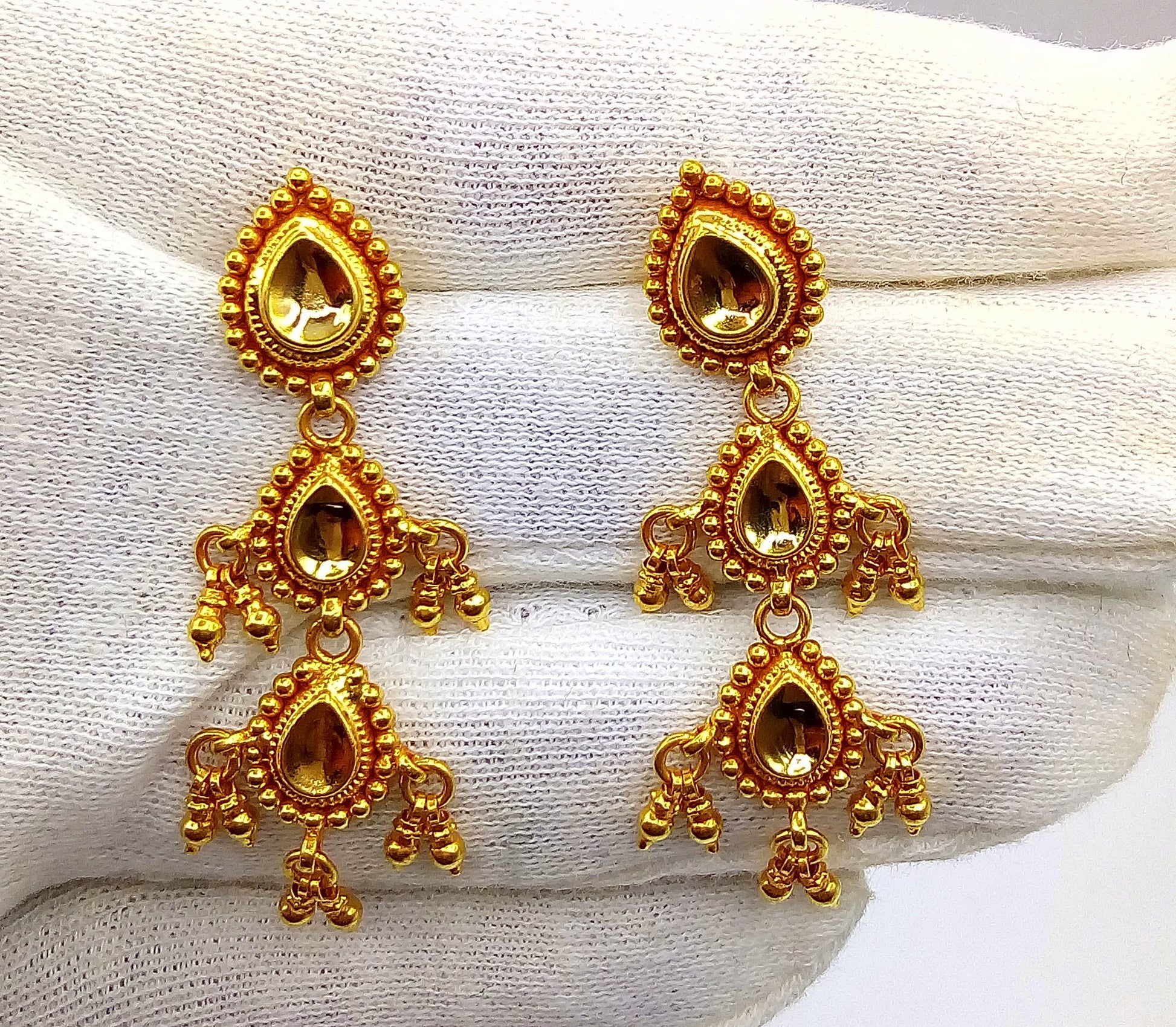 Vintage antique fabulous 22karat yellow gold handmade tussi designer earrings women's tribal jewelry from rajasthan India - TRIBAL ORNAMENTS