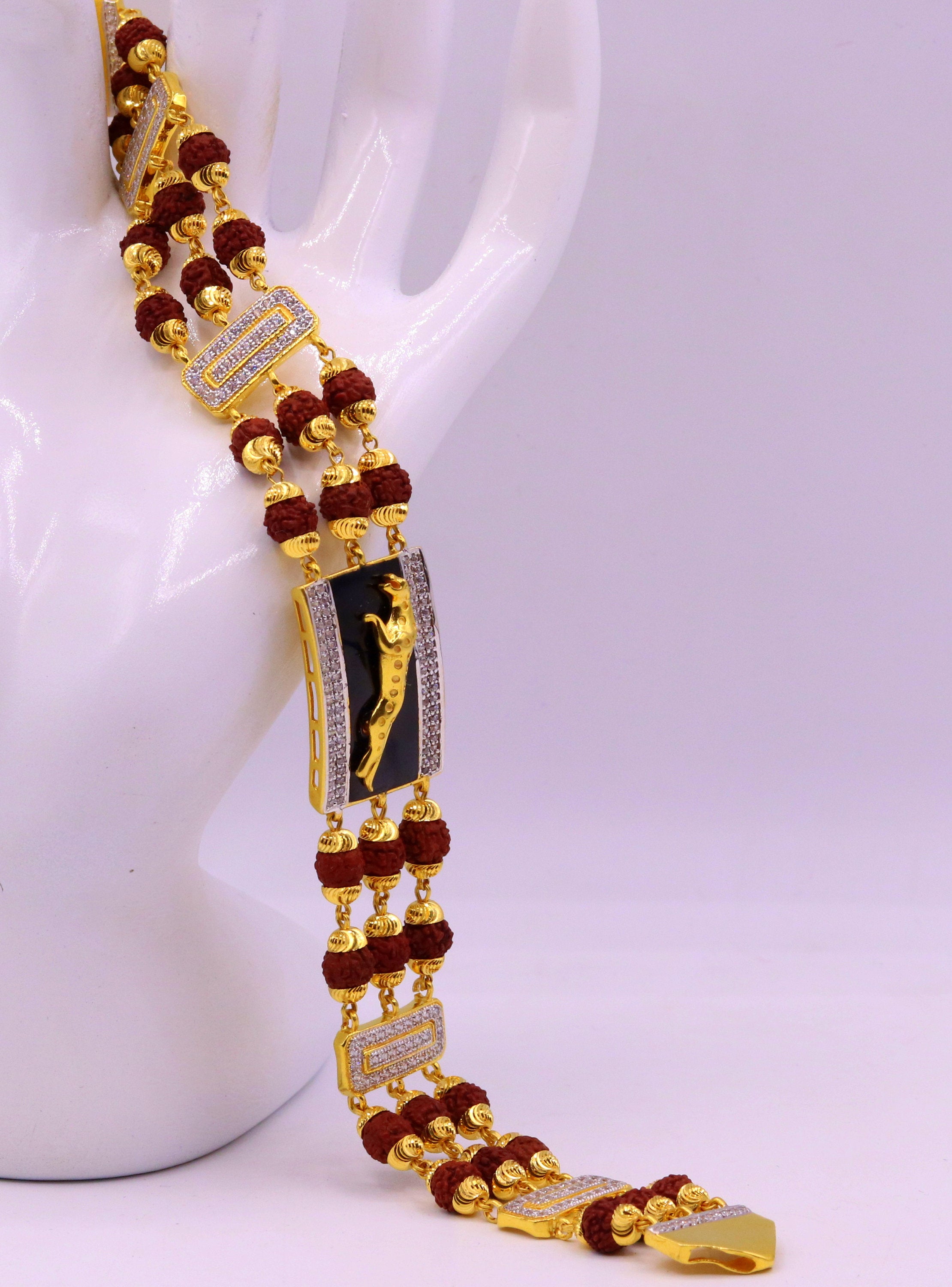 22K Yellow gold Rudraksha Bracelet with OM GANESH Pendant Unisex gold  jewelry 6 | eBay