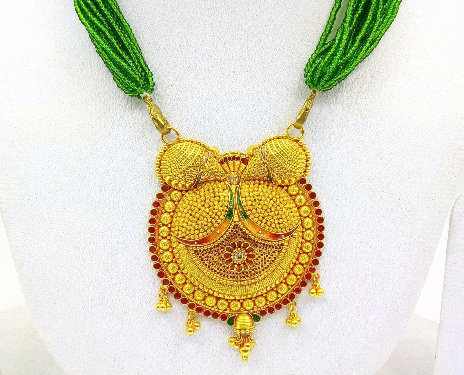 Vintage antique handmade 22k yellow gold filigree work fabulous pendant necklace with awesome meenakari (color enamel ) design mangalsutra - TRIBAL ORNAMENTS