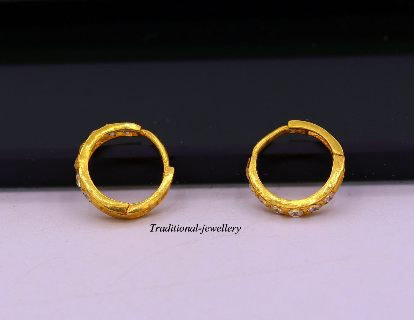 18kt yellow gold with fabulous cubic zircon stone handmade earrings hoops bali nose ring fabulous women's daily use jewelry - TRIBAL ORNAMENTS