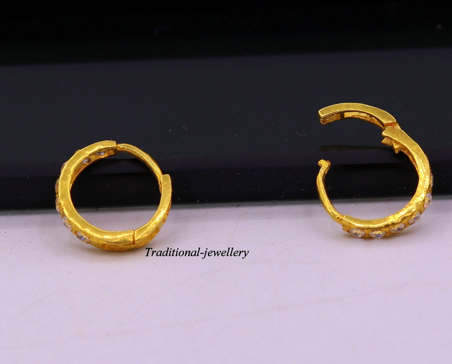 18kt yellow gold with fabulous cubic zircon stone handmade earrings hoops bali nose ring fabulous women's daily use jewelry - TRIBAL ORNAMENTS