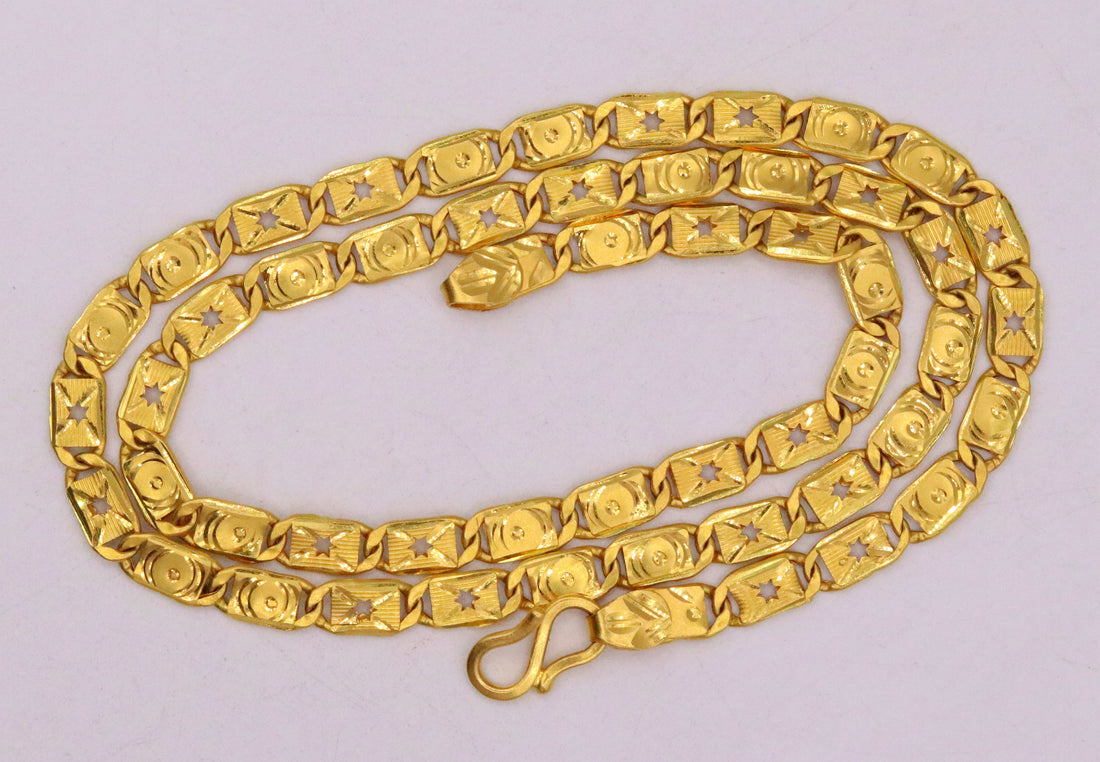 20 inches long handmade 22karat yellow gold 5 mm wide gold nawabi navabi necklace chain diamond cut design ch138 - TRIBAL ORNAMENTS