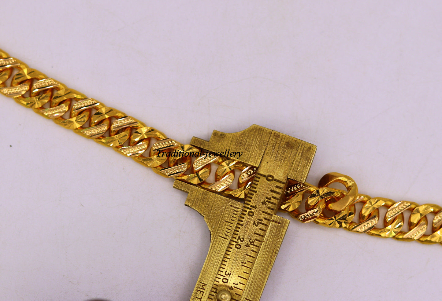Authentic 22kt yellow gold handmade solid gold curb cuban link chain bracelet fabulous diamond cut design men's jewelry br21 - TRIBAL ORNAMENTS