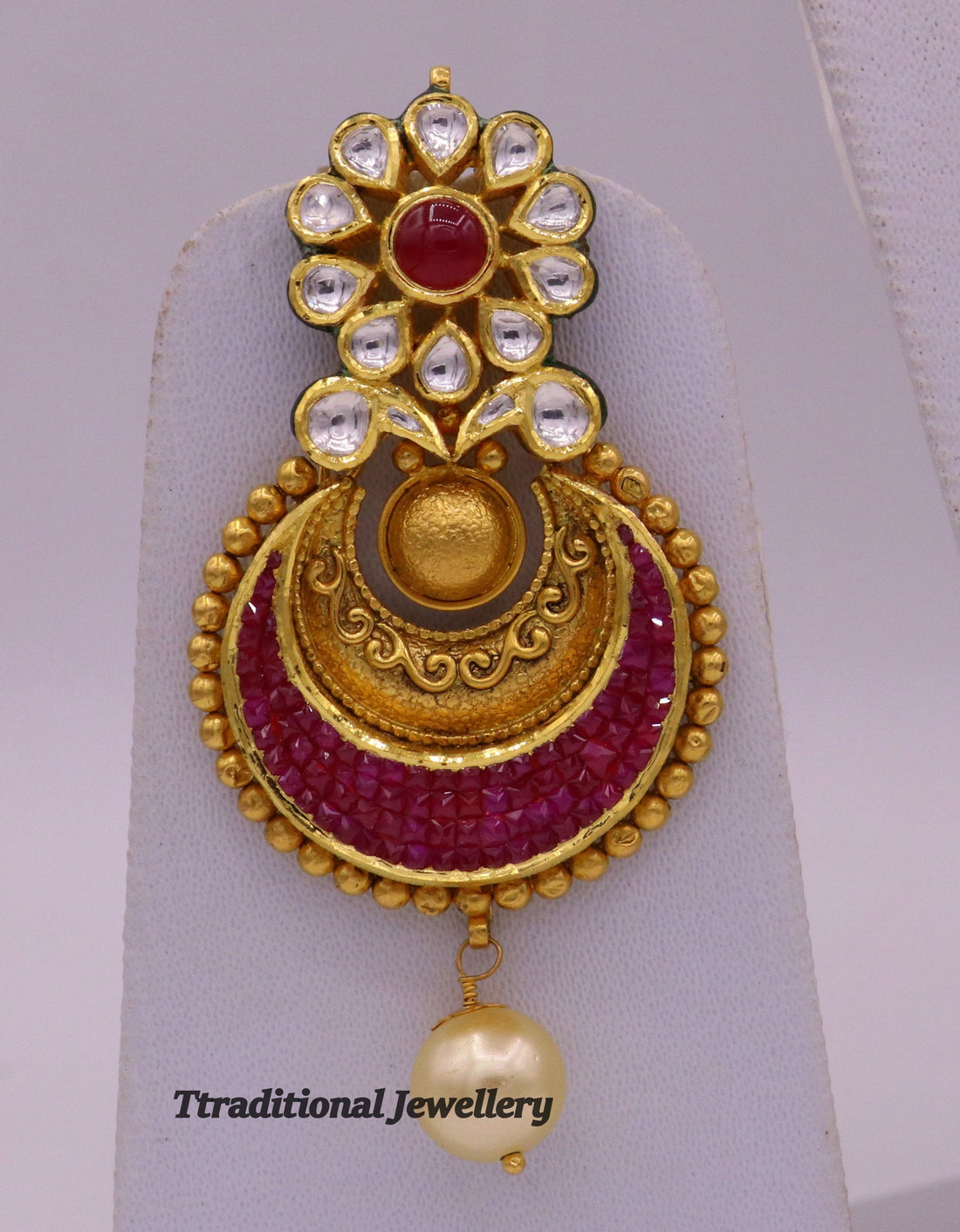 Vintage antique design handmade 22kt yellow gold kundan stone jadau earrings Fabulous women's jewelry - TRIBAL ORNAMENTS