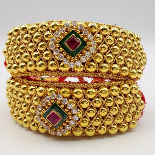 Vintage handmade 20k yellow gold beads ball handmade wrist bracelet cuff bracelet fabulous tribal wedding jewelry from rajasthan india - TRIBAL ORNAMENTS