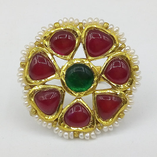 Vintage antique 22k yellow gold handmade kundan jadau ring with fabulous color stone indian wedding jewelry - TRIBAL ORNAMENTS