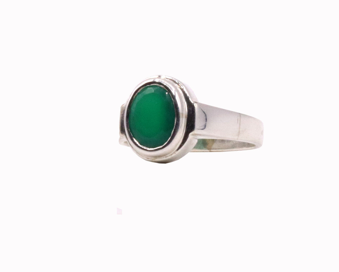 925 sterling silver handmade green onyx stone unisex ring fabulous band from rajasthan india - TRIBAL ORNAMENTS