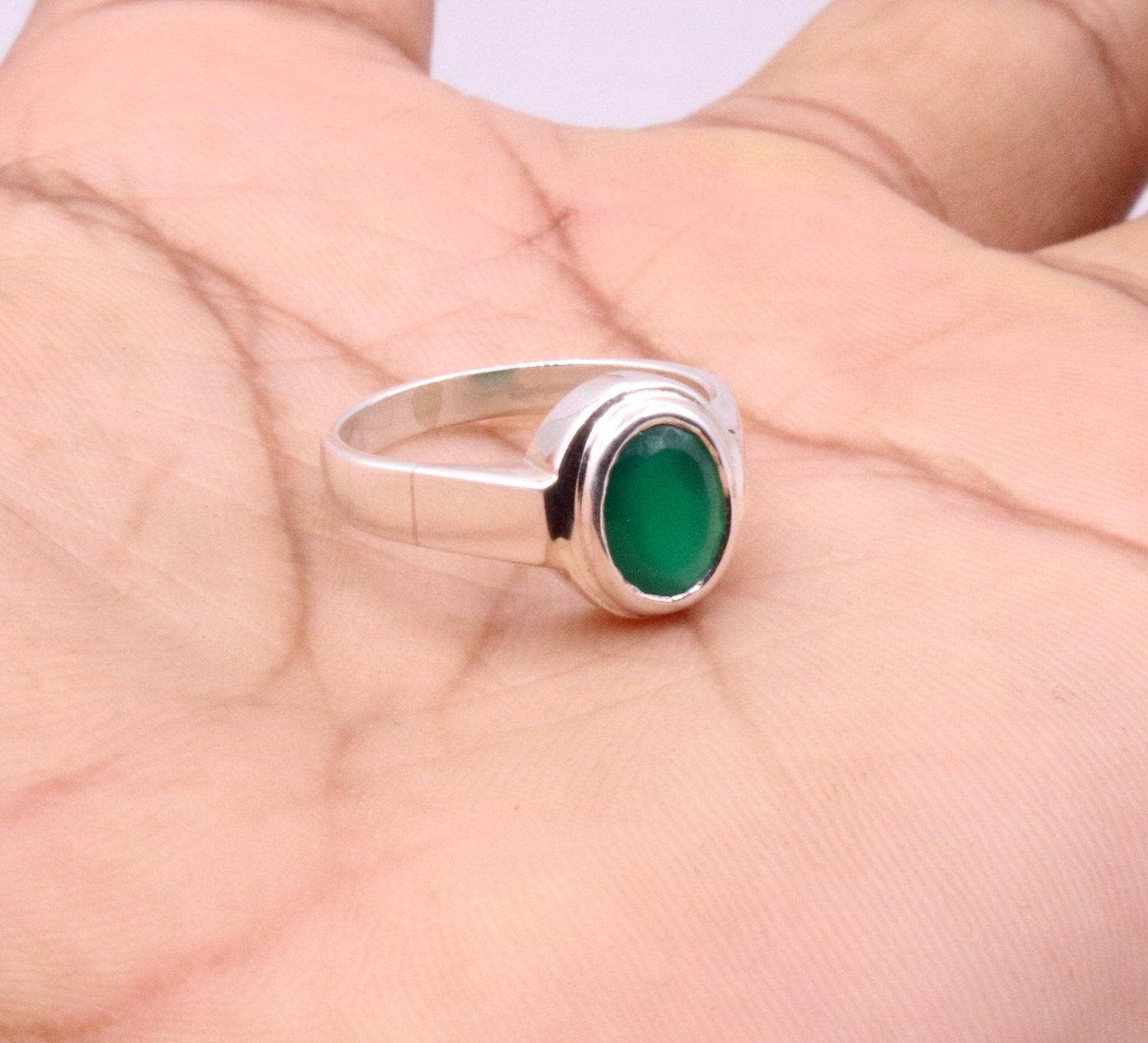 Fabulous green stone Solid silver handmade ring band with gorgeous unisex ring from india sr-59 - TRIBAL ORNAMENTS