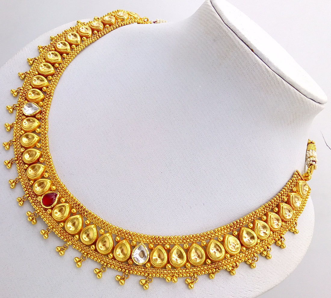 Traditional Tussi style vintage antique handmade 22 karat yellow gold fabulous wedding tribal necklace set for women's wedding jewelry - TRIBAL ORNAMENTS