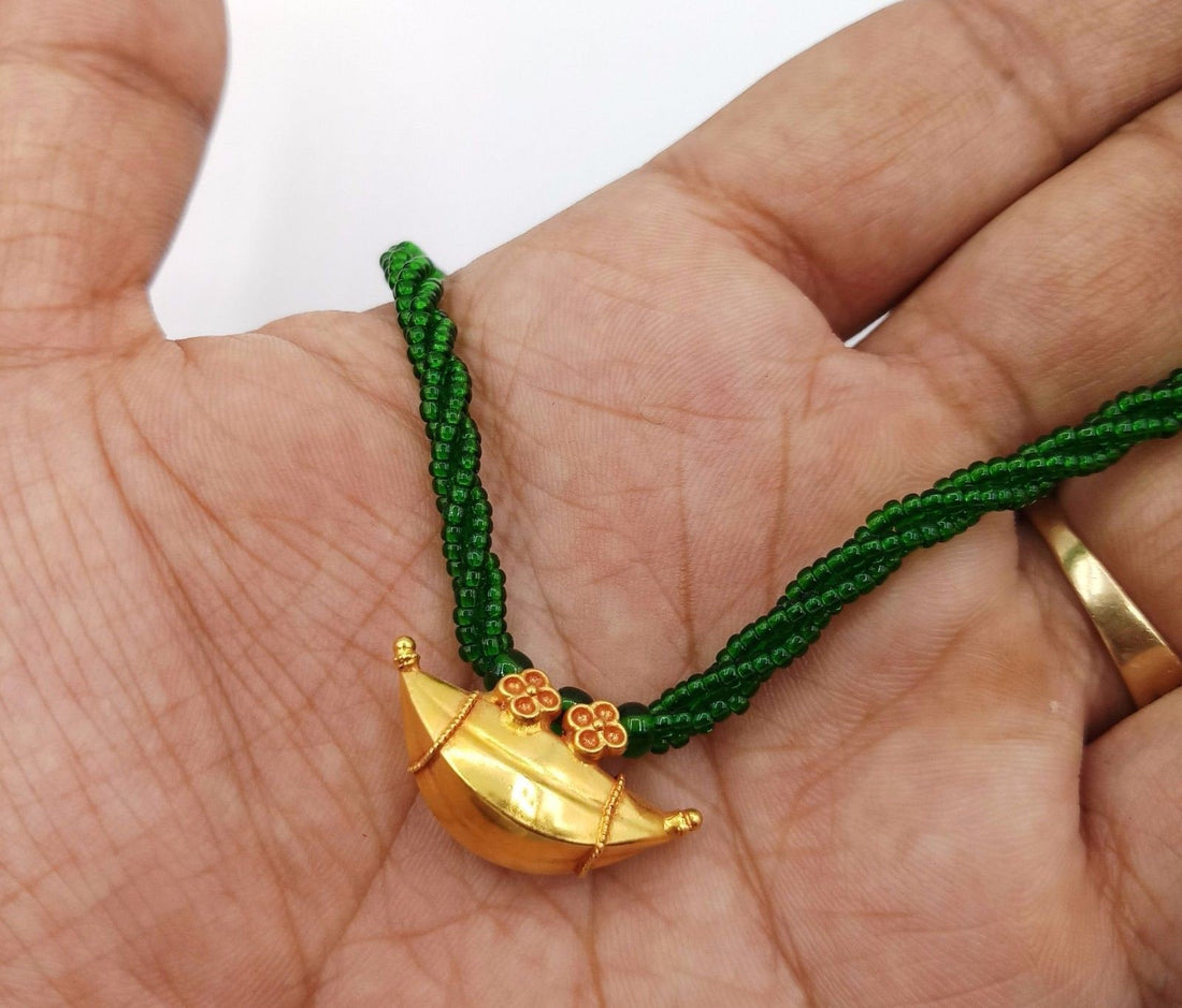 Vintage antique handmade 20k gold amulet pendant from rajasthan india fabulous pendant tribal jewelry with green color stone necklace - TRIBAL ORNAMENTS