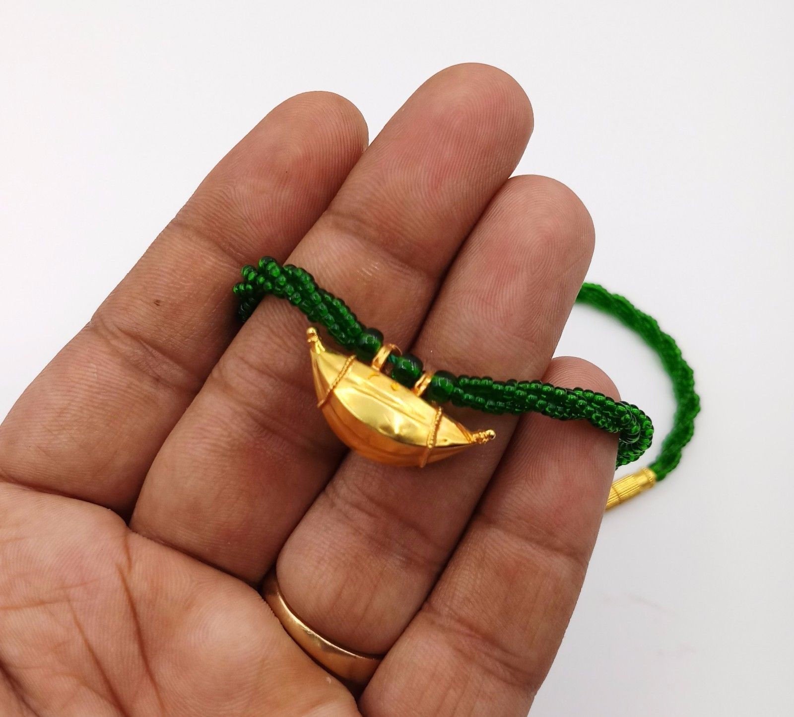 Vintage antique handmade 20k gold amulet pendant from rajasthan india fabulous pendant tribal jewelry with green color stone necklace - TRIBAL ORNAMENTS