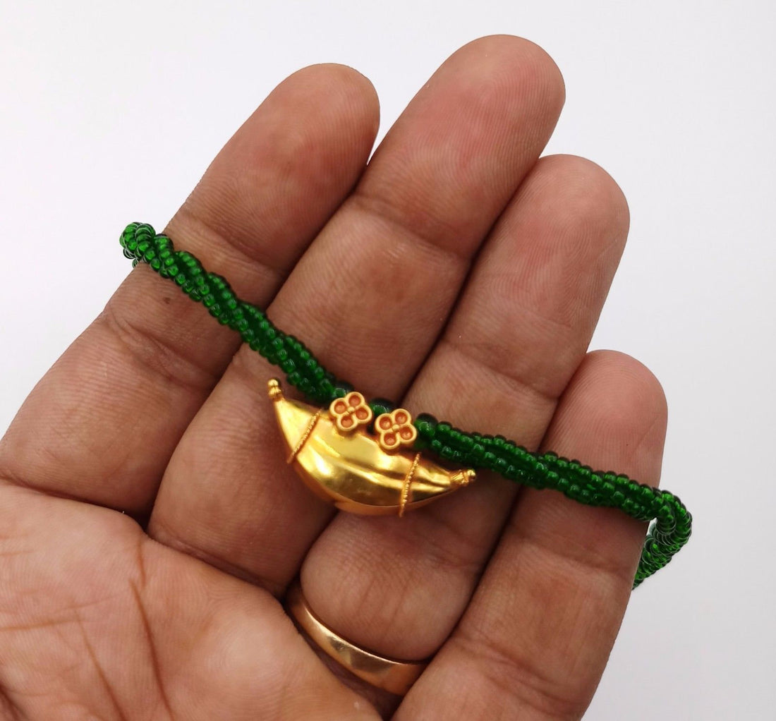 Vintage antique handmade 20k gold amulet pendant from rajasthan india fabulous pendant tribal jewelry with green color stone necklace - TRIBAL ORNAMENTS