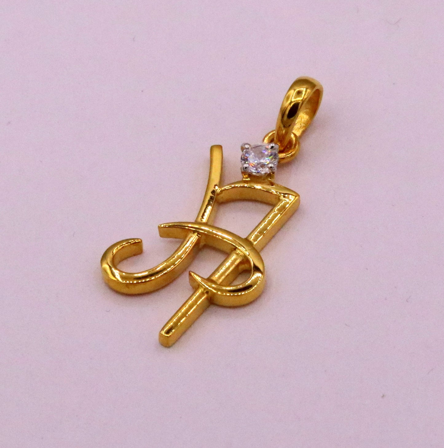 22 kt yellow gold handmade fabulous English letter H pendant for h name person excellent cubic zircon stone stylish pendant jewelry - TRIBAL ORNAMENTS