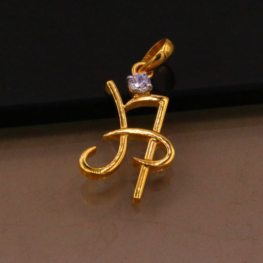 22 kt yellow gold handmade fabulous English letter H pendant for h name person excellent cubic zircon stone stylish pendant jewelry - TRIBAL ORNAMENTS