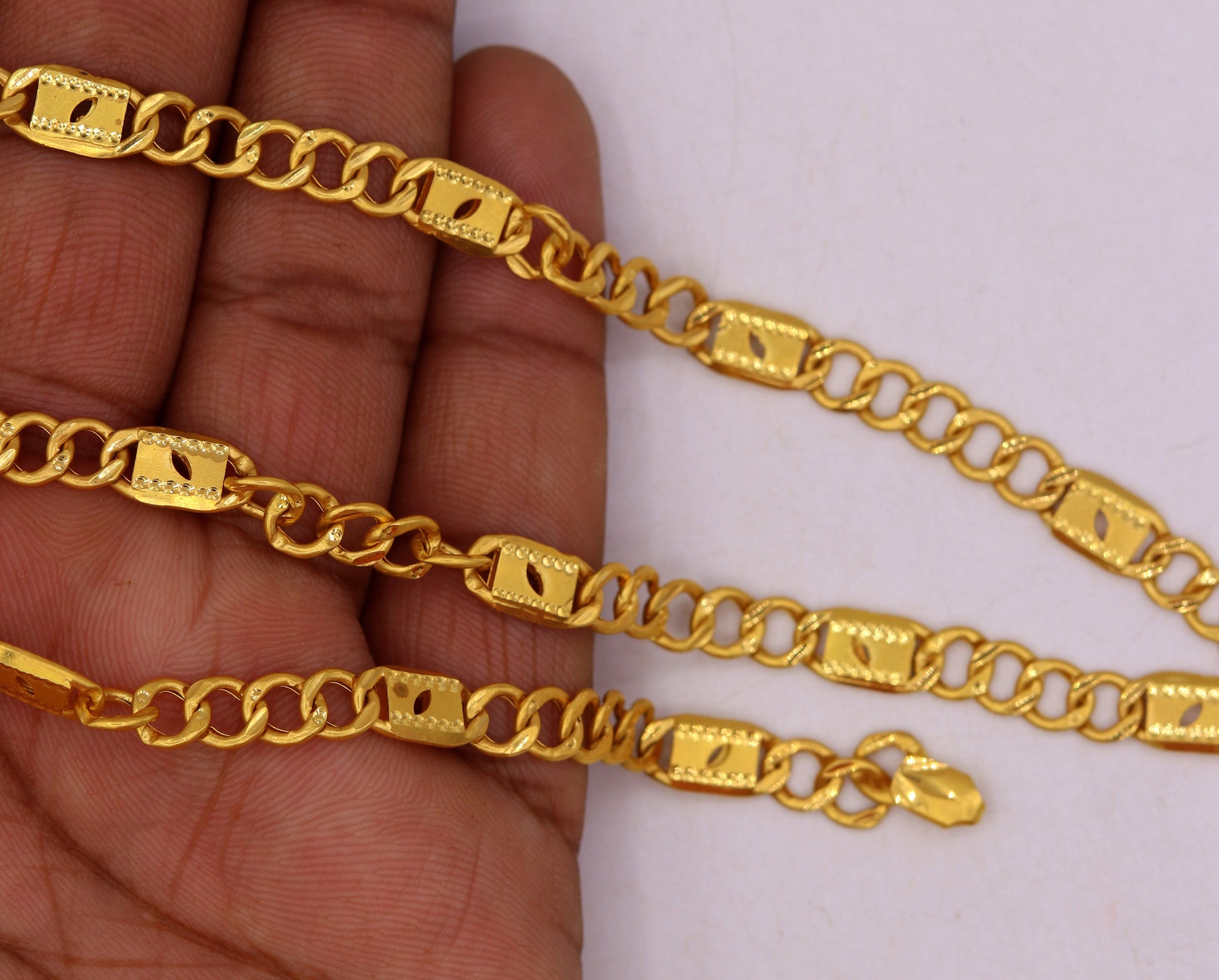 22k yellow gold handmade 18 inches link figaro chain men's women's unisex necklace gorgeous nawabi chain desigh - TRIBAL ORNAMENTS