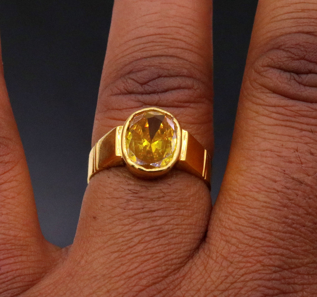 22karat yellow gold handmade ring fabulous band yellow Citrine (sunela in hindi) stone jadau jewelry from rajasthan india ring10 - TRIBAL ORNAMENTS