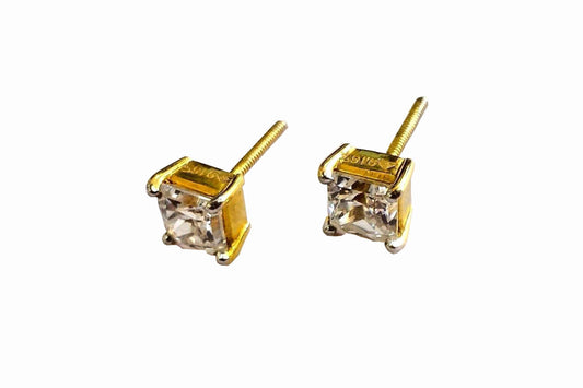 Fabulous Handmade fabulous square cubic zircon stone 22karat yellow gold stud earring pair for boys/girls - TRIBAL ORNAMENTS